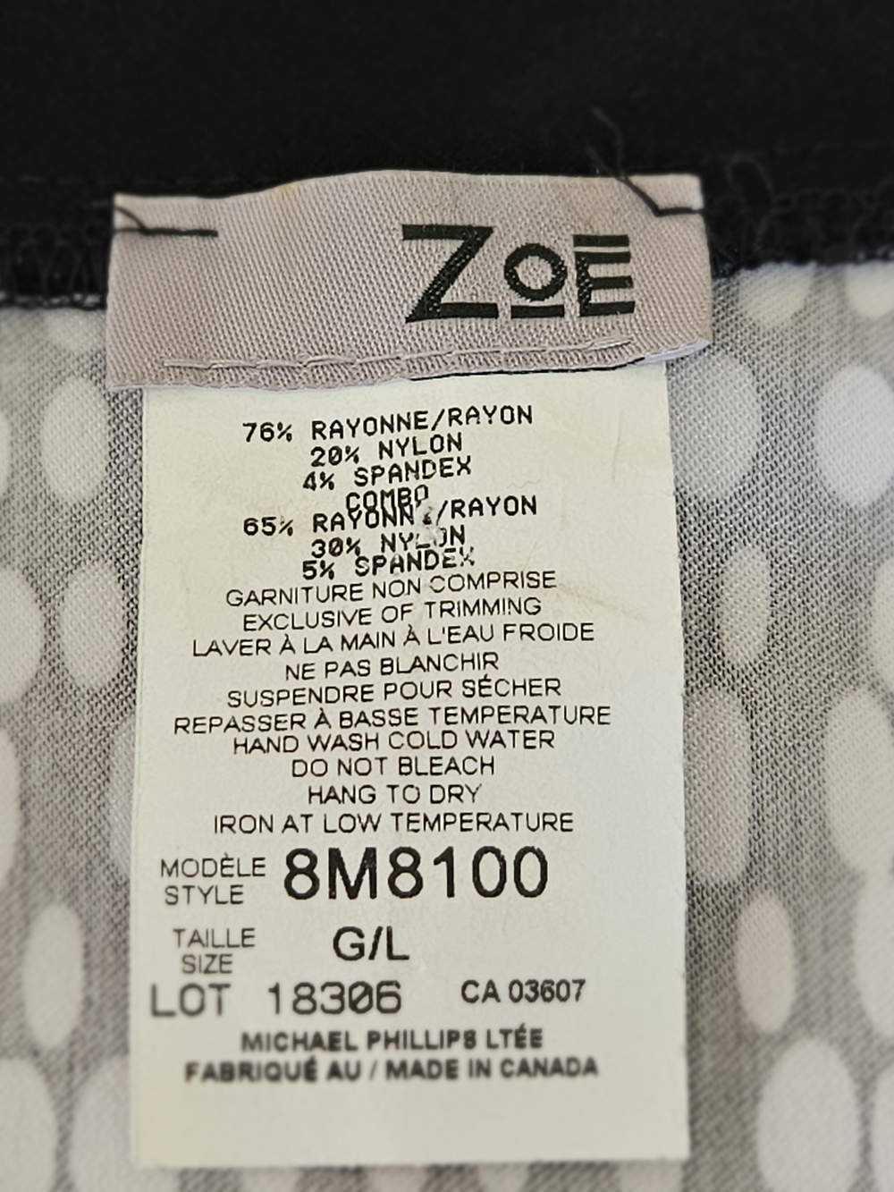 ZOE Womens Size L Black White Polka Dot Full Zip Bomber Jacket stretch - Picture 9 of 16